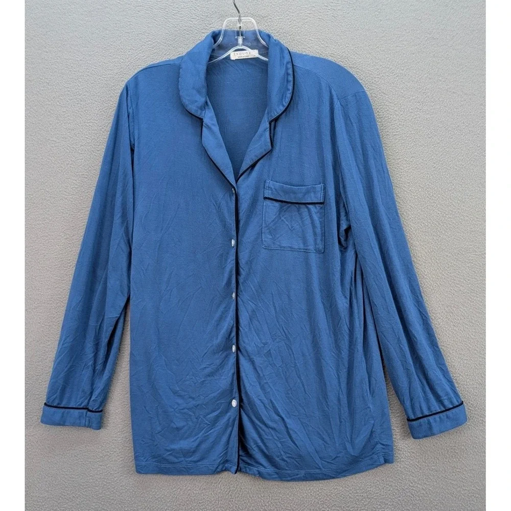 Ekouaer Pajama Set Women's XS Sleepwear Loungewear Long Sleeve Top & Pants Blue‎